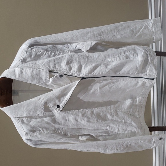 Nwt Xl Cynthia Rowley linnen jacket white with silver zipper - Picture 1 of 12